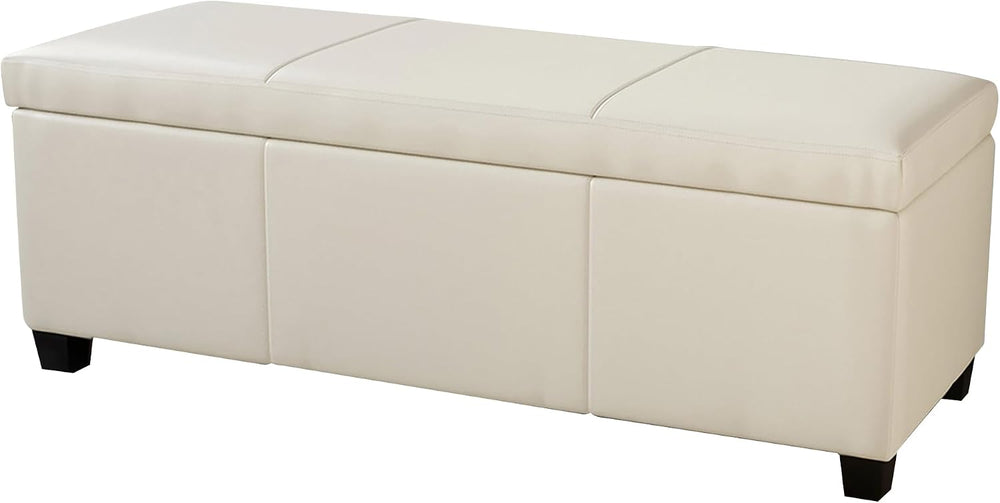 BELLEZE Storage Faux Leather Ottoman, 47 Inch Bench Bedroom Bench with Safety...