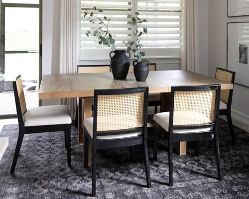 BESTANO Farmhouse Rattan Black Wood Dining Chairs Set of 4 with Cane Back