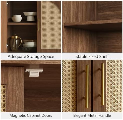 FORTUNETEC 63.8" Sideboard Buffet Cabinet with Storage, Natural Walnut