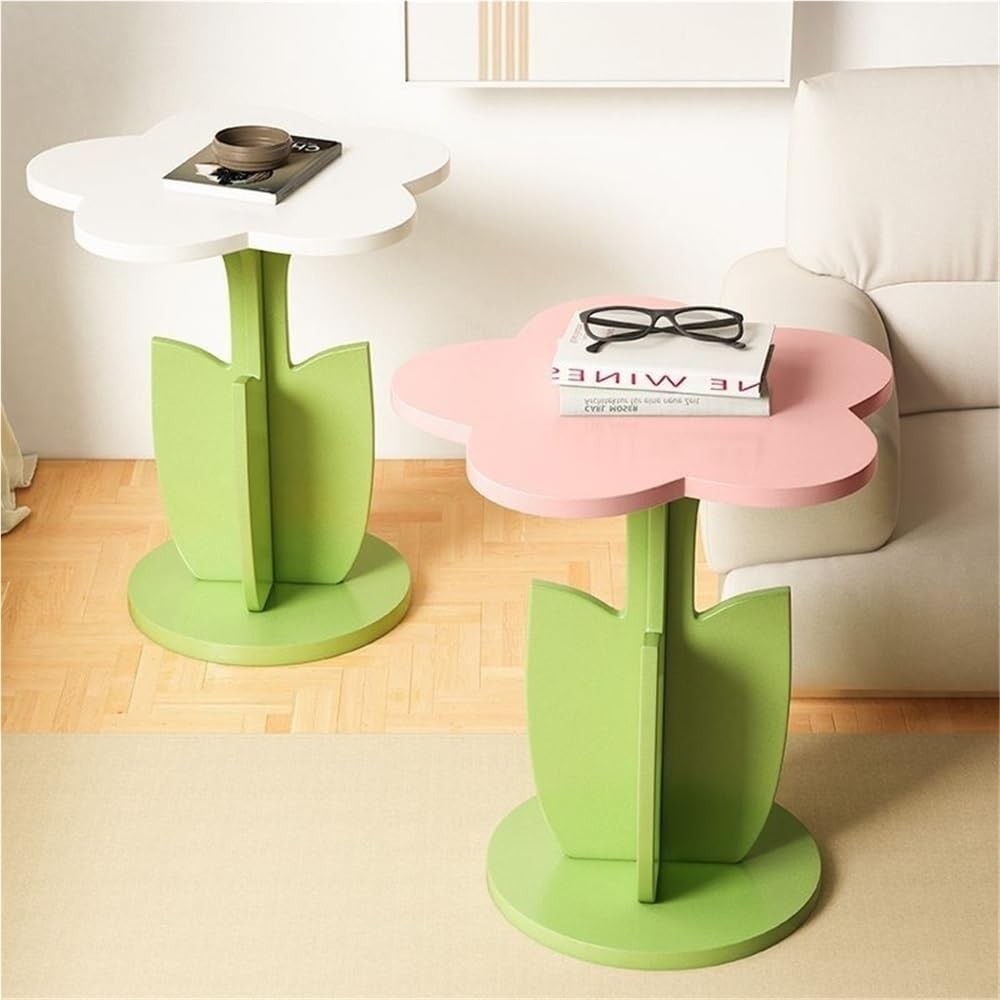 Funky Flower-Shaped Sofa Side Table, Small Nightstand/Coffee Table with Stora...