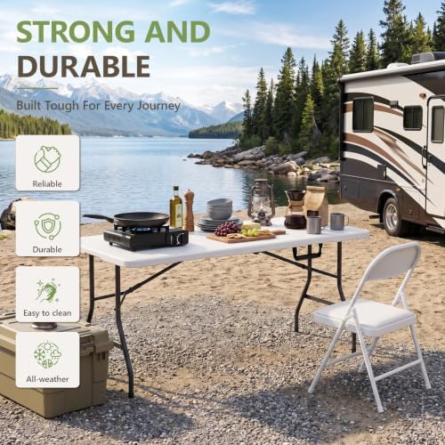 5FT Folding Table and Chairs Set for 4, Portable 5-Piece Folding Dining Set w...