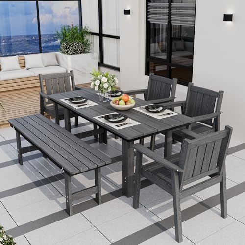 Pamapic Patio Dining Table Set, 6-Piece Outdoor Dining Set for 6, Grey
