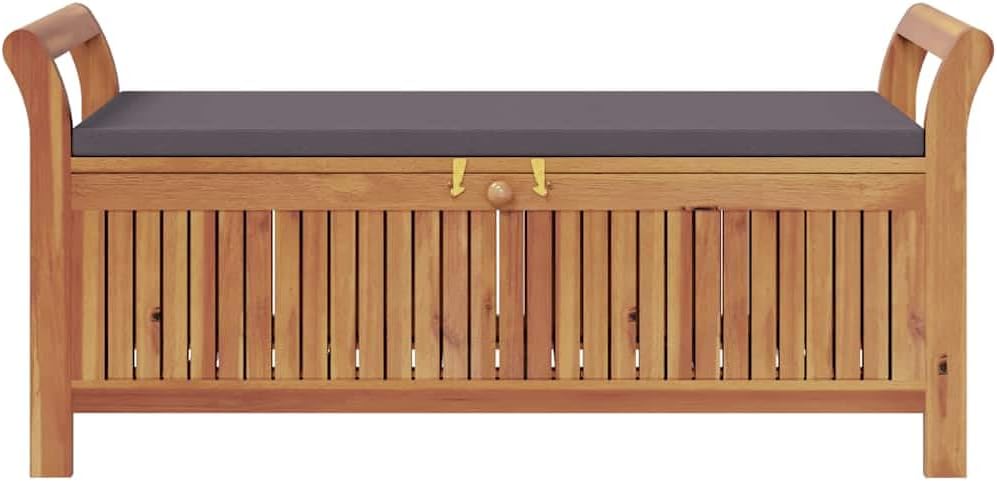 Solid Acacia Wood Garden Storage Bench with Cushion, 49.6 Inch Outdoor Patio ...