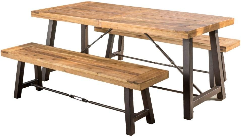 Christopher Knight Home Countryside Inn Acacia Wood Dining Set, 3-Pcs Set, Te...