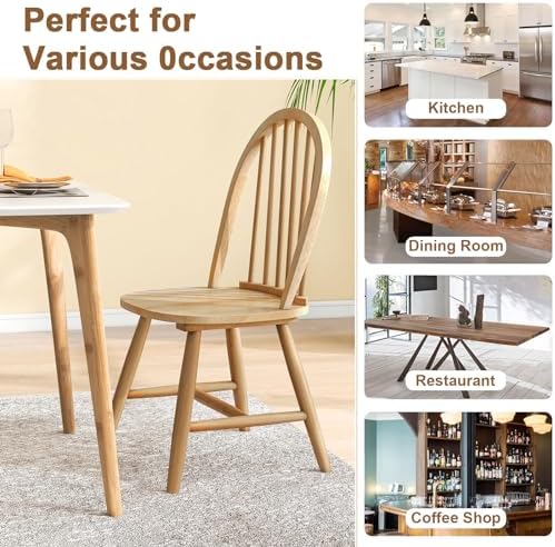 18" Oak Dining Chairs Set of 4, Wood Windsor Chair with Spindle Back for...
