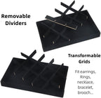 Set of 4 Stackable Jewelry Trays Organizer, Velvet Earring Organizer, Jewelry Organizer Showcase Display Drawer Organizer Storage, Earring Holder Necklace Bracelet Ring Accessary Organizers (Black)