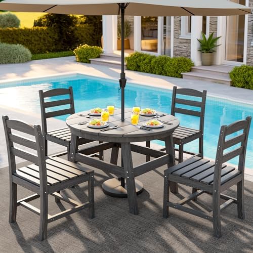 Patio Dining Set, 5-Piece HDPE Outdoor Dining Set for 4, Grey