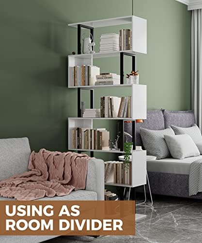 Gadroad 6-Tier Tall Bookshelf, S-Shaped Book Shelf Unit, White
