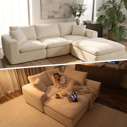 Modular Sectional Cloud Sofa, No Assembly Oversized Couch, Beige | Comfy Seat...