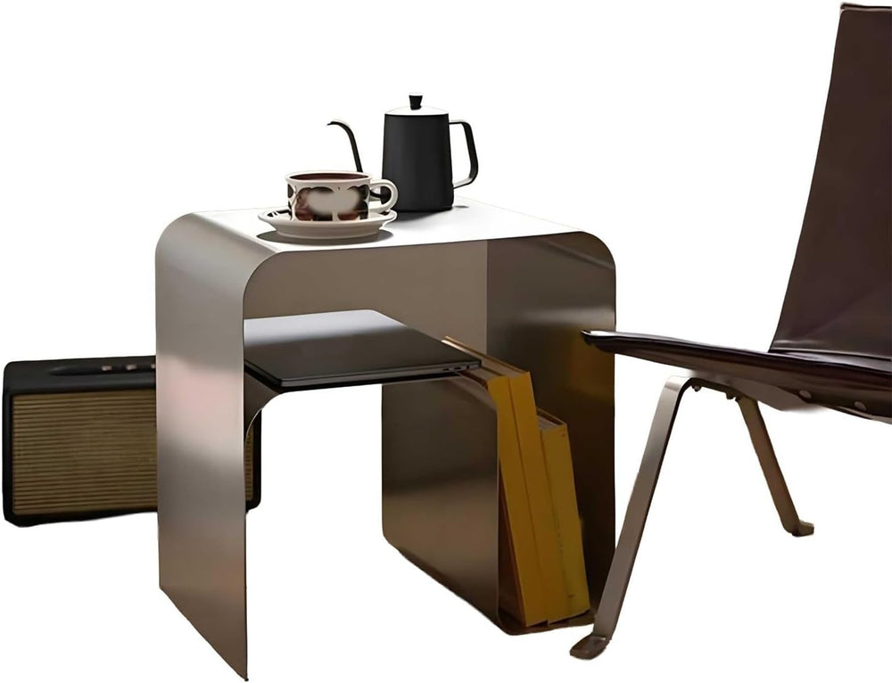 Modern Stainless Steel Side Table, Silver Metal End Table Elegant Minimalist ...