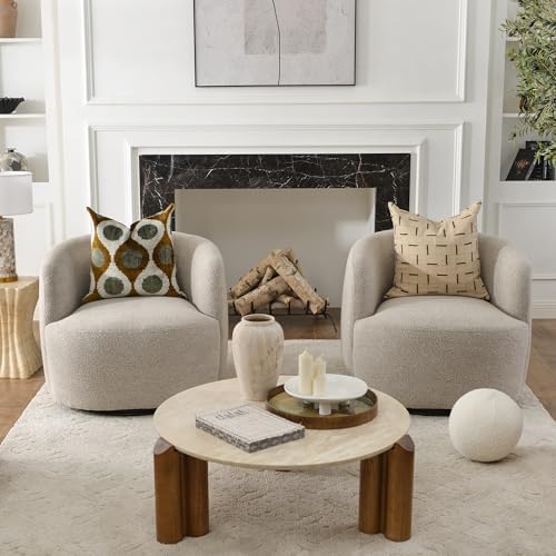 KINWELL 34" W Boucle Swivel Barrel Chairs with Pillow Set of 2, Taupe | ...