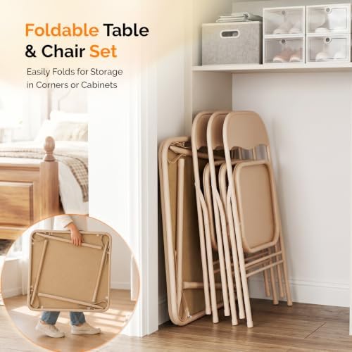 VINGLI 5-Piece Padded Folding Card Table and Chairs Set, Khaki