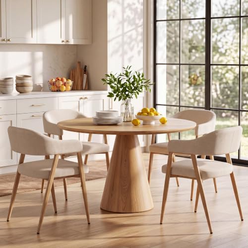 HNY Modern Dining Chairs with Arms Set of 2, Cream Linen Upholstered Chairs