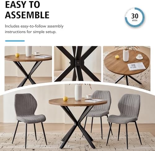 39" Round Dining Table Set for 4, Brown Table & 4 Gray Chair