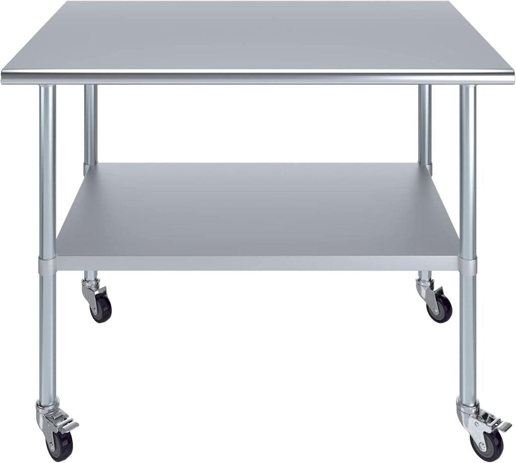 AmGood 48" Long x 30" Deep Stainless Steel Table with Casters