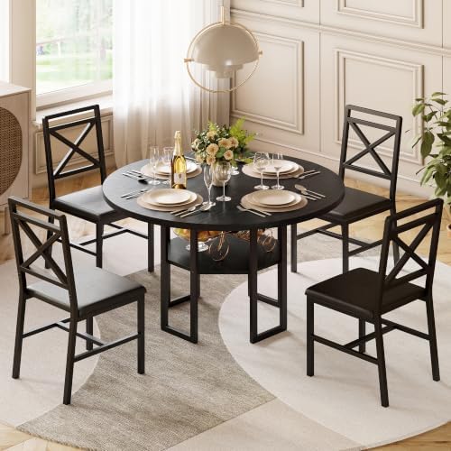 IRONCK Dining Table Set for 4, 47.2 inch Round Kitchen Table and 4 Chairs