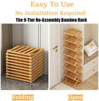 The 9-Tier No-Assembly Bamboo Rack, 2026 New 9 Tier Bamboo Shoe Rack, Bamboos Shoes Storage Racks, Foldable Vertical Organizer for Entryway, Closet, Bedroom, Small Spaces (Brown 9 Tier)