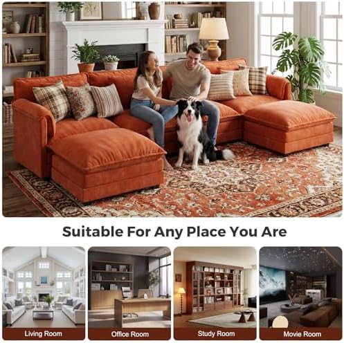 ELUCHANG 153" Oversized Modular Sectional Sofa, Comfy Chenille Cloud Cou...