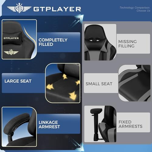 GTPLAYER Gaming Chair Fabric with Pocket Spring Cushion, Big and Tall Gamings...