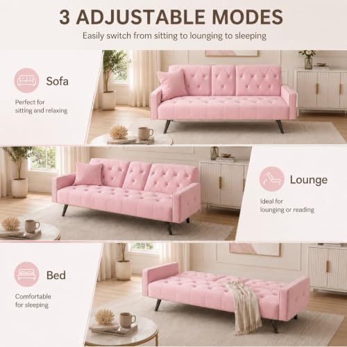 Anwick Modern Velvet 2 in 1 Futon Sofa Bed,Convertible Folding Sleeper Bed Co...