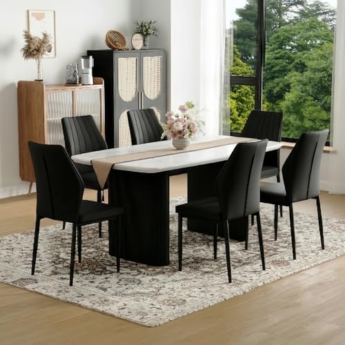 TesNus White Dining Table Set for 6, 67'' Modern Dining Table Set wit...