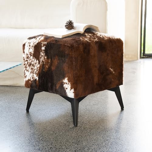 Tricolor Cow Print Ottoman, Faux Cowhide Footstool, Western Style | 16x16x17 ...