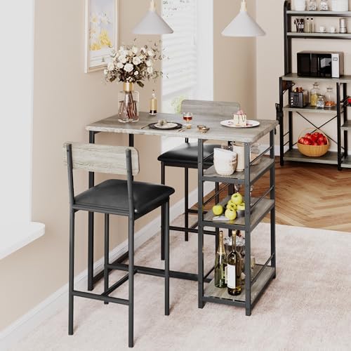 Dining Table Set for 2 with 3 Storage Shelves, 3-Piece Counter Height Kitchen...