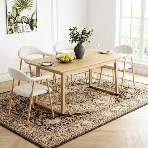 DUMOS Dining Chairs Set of 4, Linen Fabric Accent Chair with Curved Back