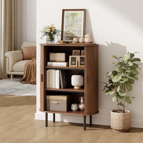 ONBRILL 44" Tall Sideboard Storage Buffet Cabinet with Sliding Door, Walnut
