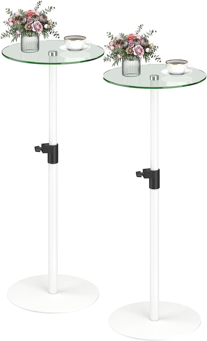 Round Side Table Set of 2, Glass End Table, Round Coffee Table, White