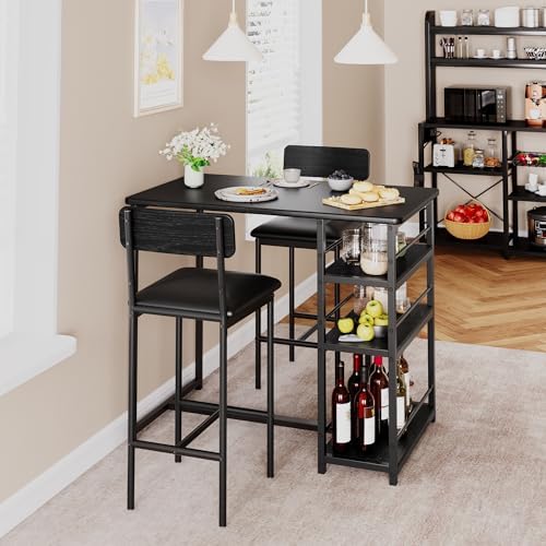 Dining Table Set for 2 with 3 Storage Shelves, 3-Piece Counter Height Kitchen...