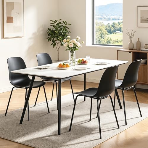 LSSPAID Modern Black Dining Chairs Set of 4, Waterproof Plastic Kitchen Chair...