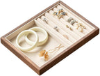 Black Walnut Wooden Jewelry Tray Organizer with Velvet Lining - Jewelry Storage & Display Tray for Rings, Earrings, Bracelets, Watches - Multi-Functional Drawer Organizer (1 Grid + 5 Line)
