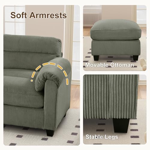 HAOMARKETS Corduroy Sofa Set, Upholstered Armchair and Loveseat with Plush Cu...