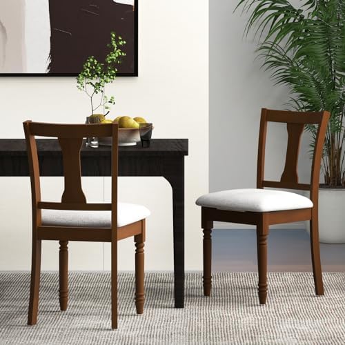 GIANTEX Wood Dining Chairs Set of 2, Farmhouse Dining Room Chair with Cushion...