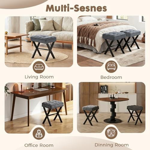 Makeup Chair, Modern Luxury Vanity Stool with Linen Plush Seat | Compact X Ba...