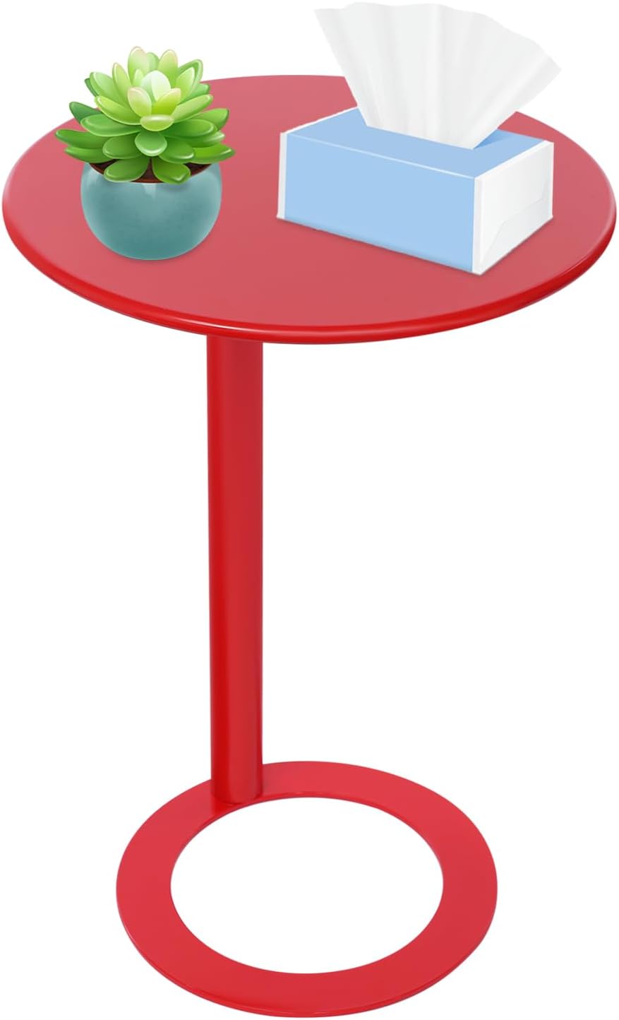 C-Shaped Side Table for Small Spaces - Modern Round End Table Slides Under So...