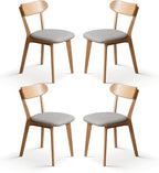 100% Solid Oak Dining Chairs, Mid Century Modern Dining Chair with Curved Backrest, Fabric Upholstered Dining Chairs for Kitchen, Study, Living Room (4, Original Wood-Gray Cushion)