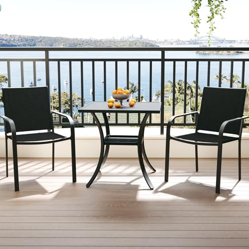 Anmutig Outdoor Bistro Set for 2, Stackable Chairs & Square Table, Black