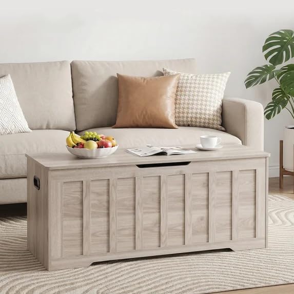 47.2" Storage Chest Extra Large,Storage Trunk with 2 Safety Hinges,Woode...