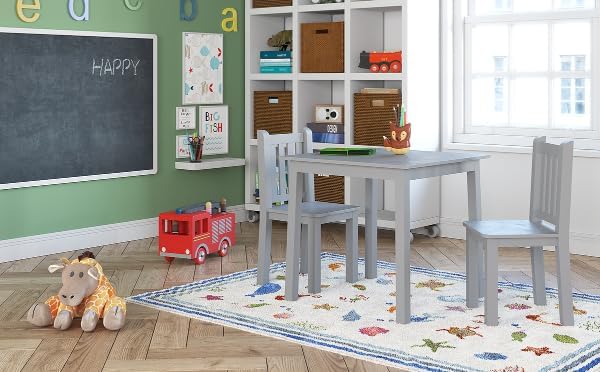 Humble Crew Toddler Table and Chair Set for Kids, Wood Activity Furniture | Sturdy 3 piece playroom or bedroom desk, perfect size for crafts, snacks, homework, and learning, includes 2 matching seats