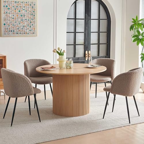 NORDICANA 5-Piece Wooden Round Dining Room Table and Chair Set, 47-Inch Kitch...