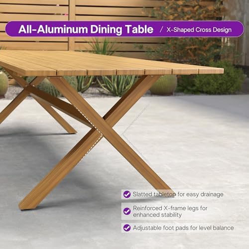 PURPLE LEAF Outdoor Dining Set for 8 Aluminum Table Set w/Cushions, Teak