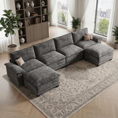 140" Modular Sectional Couch, U Shaped Cloud Sofa for Living Room | Comf...