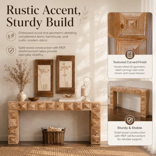 59.06" Rustic Console Table, Accent Entryway Table with 3D Carved Detail...