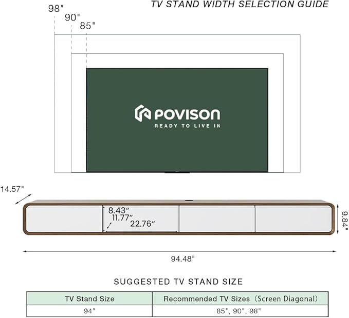 POVISON Fully-Assembled Minimalist Floating TV Stand, Modern Wall-Mounted Ent...
