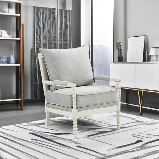 OSP Home Furnishings Kaylee Spindle Accent Chair with Antique White Wood Fram...