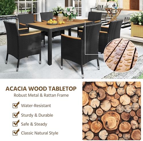 Yaheetech 7 Piece Patio Furniture Set, Outdoor Dining Acacia Wood Table Top