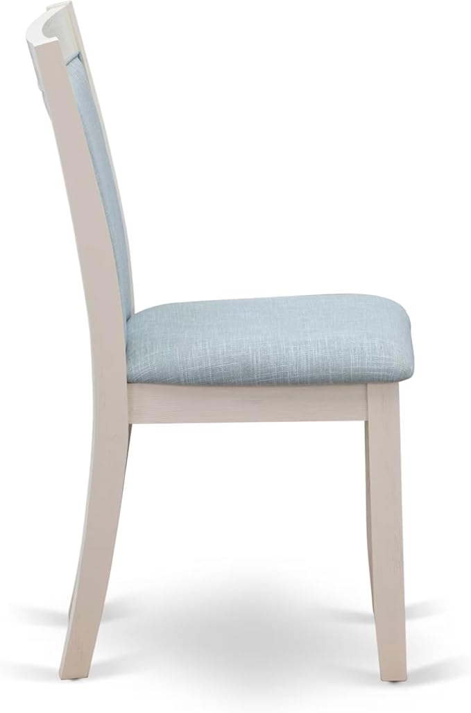 East West Furniture V077MZ015-9 9 Piece Kitchen Table & Chairs Set Includes a Rectangle Dining Room Table with V-Legs and 8 Baby Blue Linen Fabric Parsons Chairs, 40x72 Inch, Multi-Color