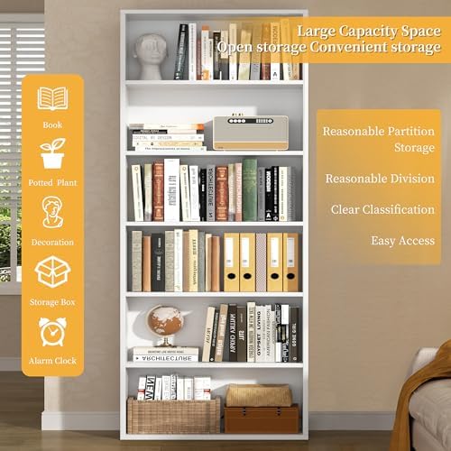 Shintenchi Bookshelf,6-Tier Open Bookcase and Bookshelves,6 Shelf Display Sto...
